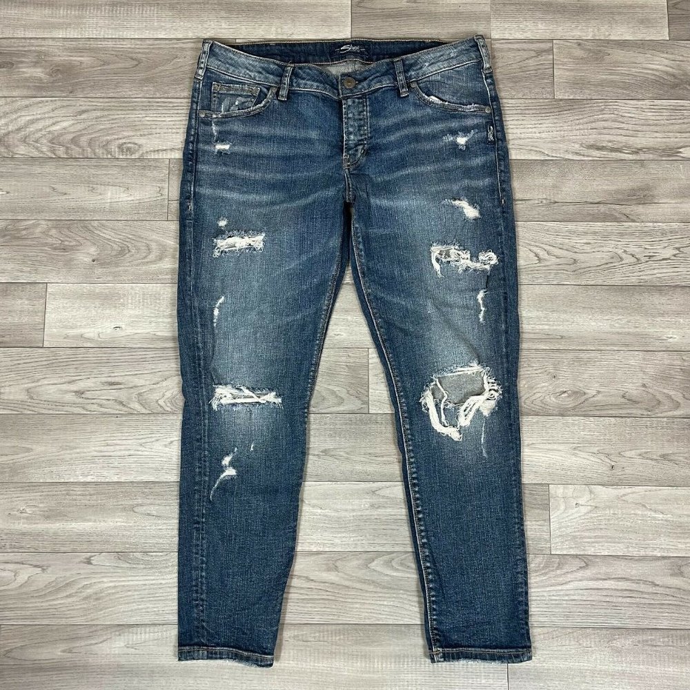 Silver Jeans Destroyed Kenni Skinny Denim Jeans Medium Wash sz 33 x 27